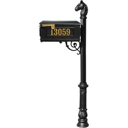 Lewiston Mailbox Post System with Ornate Base & Horsehead Finial Black LMCV-701-BL